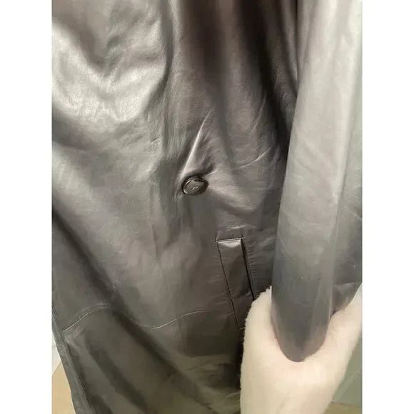 FREE PEOPLE X BRENDA KNIGHT Paris Duster Lamb Leather Fur Trim Belted Size XL - Picture 6 of 10